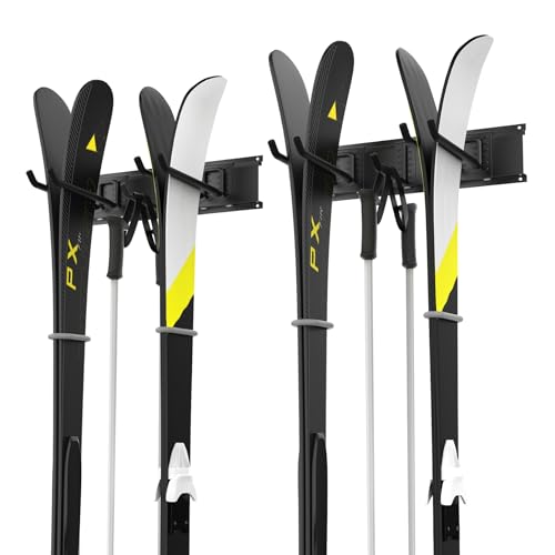 WALMANN Wall Mounted Ski Rack, Garage Ski Storage for 4 Pairs of Skis Mount Hanger Home Shed and Garage Snowboard Wall Rack Holds Up to 200 lbs - style: Holds 4 Pairs of Skis