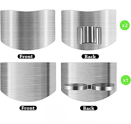 3Pcs Finger Guard for Cutting, 2 Styles, One & Double finger Kitchen Tool, Stainless Steel Knife Cutting Protector Cutting aid, Adjustable Hand Guard Protect Fingers, Avoid Knife Hurting - color: Silver 3