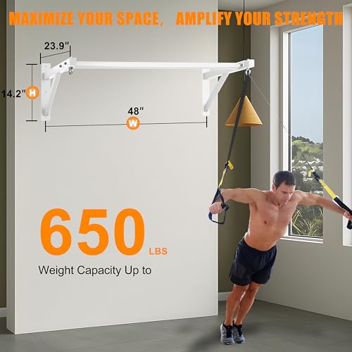 Pull Up Bar Wall Mounted, Heavy Duty 650 lbs Capacity Chin Up Bar, 48" Multi-Grip Strength Training Pull-up Bars, for Home Gym Garage/Backyard Total Body Workout, Ease Of Use Mounting - color: White