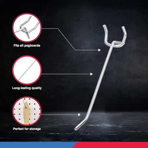 Neiko 53100A 4 Inch Heavy Duty Pegboard Hooks Kit, 50 Pack, 1/8" Peg Hooks for 1” Spaced Pegboards, Utility Hooks for Wall Organizing in Home or Garage - size: 4" Pegboard Hooks