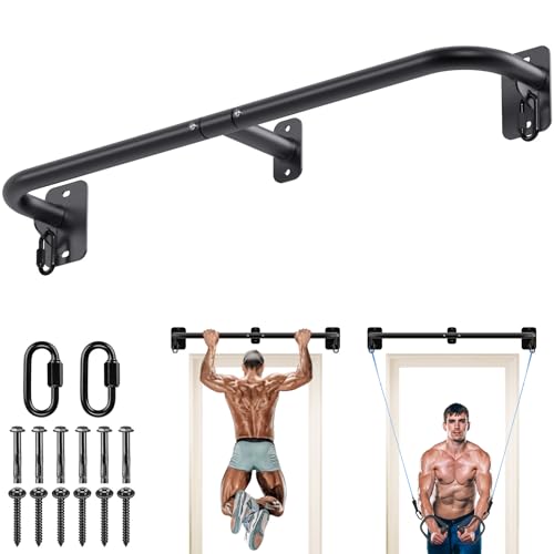 SELEWARE 32"/36" Wall Mount Pull Up Bar Joist Mount Chin Up Bar for Doorway | Heavy Duty Steel Construction Support 450 lb, w/Resistance Band Hooks, Fits 32"/36" Wall Studs for Home Gym Strength Training - size: A: 32" x 1.3" Dia Grip
