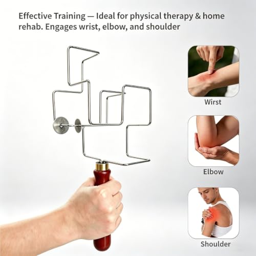 Wrist Maze & Hand Arm Exerciser Strengthener Equipment Tool | 25 Tracks with 2 Moving Gaskets, Comfort-Grip Wood Handle, Durable Stainless Steel Build, Lightweight for Home, Gym, Travel