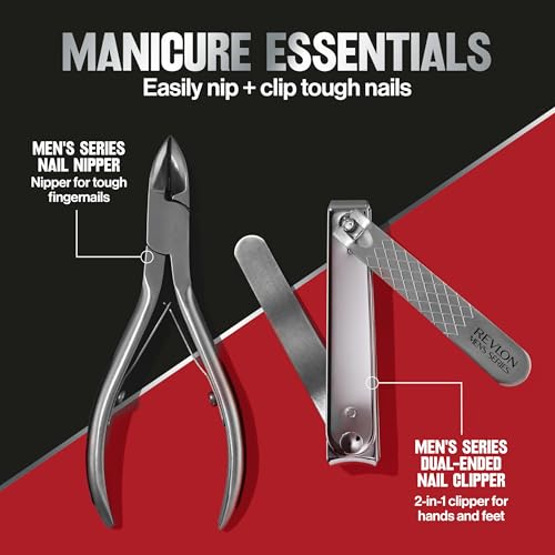 Revlon Dual-Ended Nail Clipper for Men, Straight and Curved Edges, for Fingernail and Toenail Trimming, Stainless Steel, 1 Count