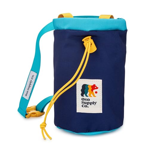 Oso Supply Co - Classic Chalk Bag for Rock Climbing, Bouldering Chalk Bag Bucket with Quick-Clip Belt, Zippered Pockets and Pouch - Perfect Indoor/Outdoor Rock Climbing Gear Equipment - color: Powder Blue & Yellow