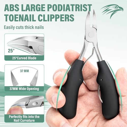Toenail Clippers for Seniors Thick Toenails, CLPPNA Large Toe Nail Clippers Set for Men with Wide Jaw, Sharp Heavy Duty Ingrown Toenail Clippers Nail Cutter, Long Handle with Slanted Curved Blade - style: 6PCS(Ingrown & Angled & Slanted）