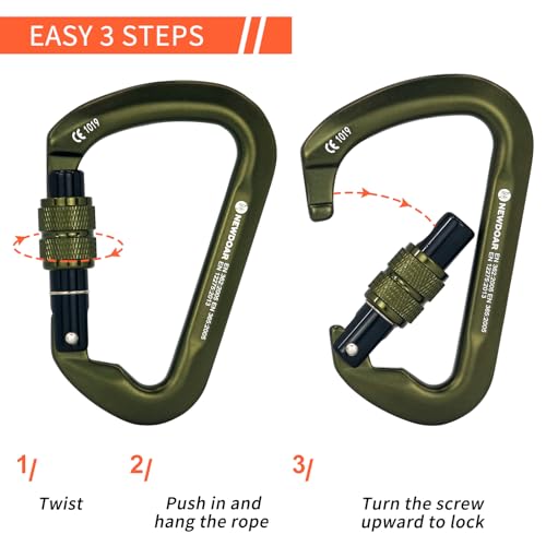 NewDoar CE Certified 30kN-6744lbs Climbing Carabiner Professional, Heavy Duty D Screwgate Clip, for Climbing,Rappelling,Hunting, Rescue - color: Screwgate/ArmyGreen/5pcs