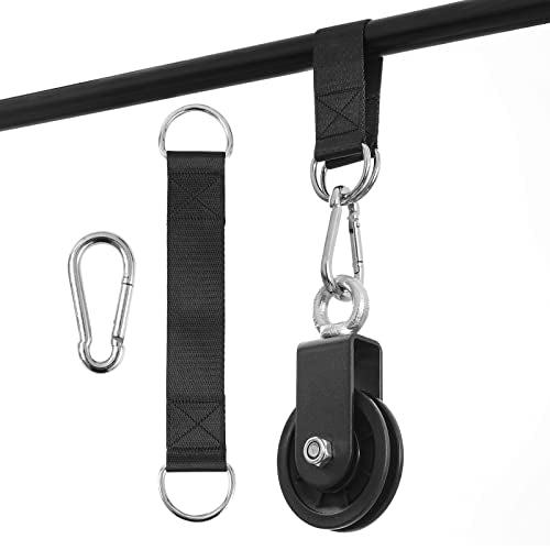90mm Gym Pulley System Pulley Wheel with 2 Hanging Strap Carabiner, Fitness Swivel Pulley Wheel for DIY Home LAT Pulldown and Lift Cable Machine