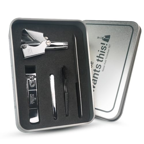 ROYAL [Made in Korea] Nose Hair Trimmer for Men Set, Birdie Set, with Nail Clippers and Tweezers, Manual, Battery-Free, Waterproof, Painless with Twelve Dual-Edged Blades, Patented Mechanism RET-4 - color: Silver Set