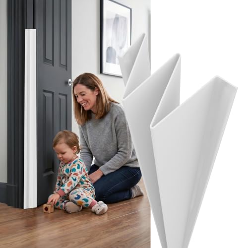 Fingersafe Home Door Finger Guard Protector for Kids - 43” uPVC Push Side Easy 3M Stick-On Safety Hinge Cover, Door Pinch Protector for Babies - Made in USA Finger Pinch Door Guard for Kids - style: HOME-PUSH -SIDE
