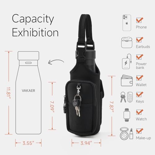 VAKAER Magnetic Gym Bag, Water Bottle Carrier Holder with Phone Pocket & Adjustable Strap,10 Ultra-Strong Magnets Stick to Fitness equipment, Workout Accessories Pouch for Women & Men, Black - color: Black