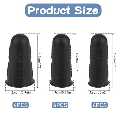 Silicone Finger Protectors, 12Pcs 3 Sizes Rubber Fingers Tips Finger Covers Thumb Finger Guard Sleeves Thimbles Cots Protectors for Hand Sewing, Hot Melt Glue, Embroidery, Cutting, Ironing (Black)
