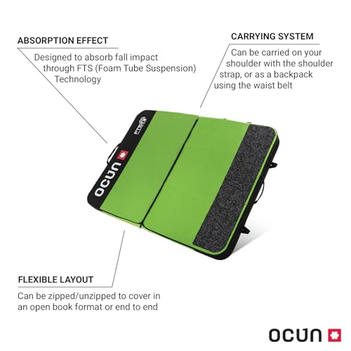 Ocun Moonwalk FTS Crash Pad, Compact Bouldering Safety Fall Pad for Rock Climbing