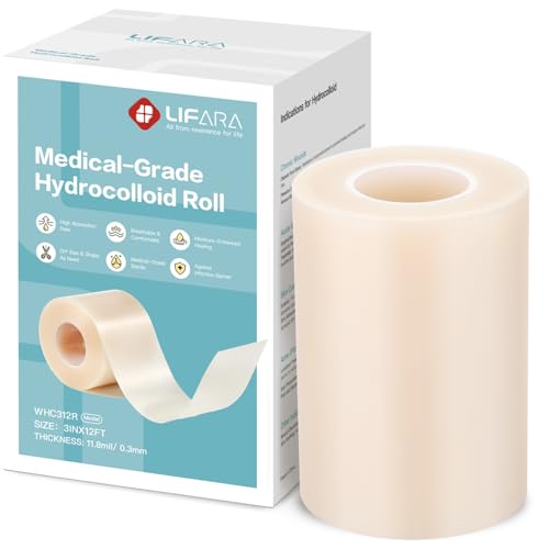 LIFARA Hydrocolloid Roll for Wound Care - Cut-to-Size, Hydrocolloid Patch Bandages with Self-Adhesive, Ultra Absorbent & Waterproof, First Aid Kit Essential (11.8mil/ 0.3mm Thickness, 3in*12ft) - size: 3in*12ft, 11.8mil/ 0.3mm Thickness