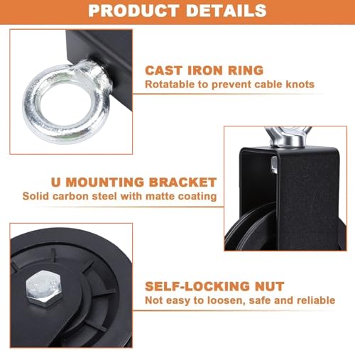 Diydeg Cable Pulley Wheel, 360 Rotatable Silent Detachable Traction Wheel, 440Lbs Load Mute Swivel Fitness Pulley for DIY Gym System, Equipment Replacement, Hoist