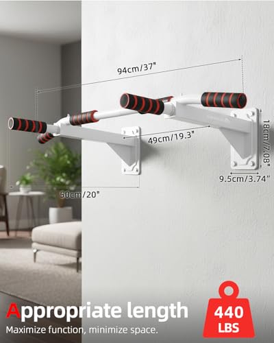 Abahub Wall Mounted Pull Up Bar,440lbs Multi-Grip Chin-Up Bar for Home Gym | Black/White,Durable,Heavy-Duty,Stable Training Bar - color: White