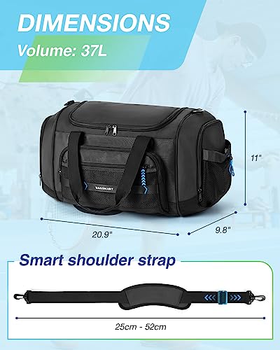 BAGSMART 4-IN-1 Gym Bag for Women Men, TSA Duffle Bag for Travel | With Shoe Compartment & Wet Pocket, 22L/30L/38L Tactical Backpack with 40oz Water Bottle Holder, Lightweight, Water-resistant - color: Black
