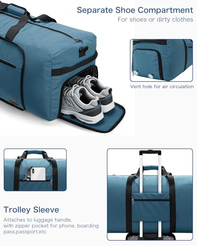 120L Foldable Waterproof Travel Duffel Bag for Men and Women with Shoe Compartment (Light Blue, EXTRA LARGE, 120L) - color: Light Blue, size: 120L