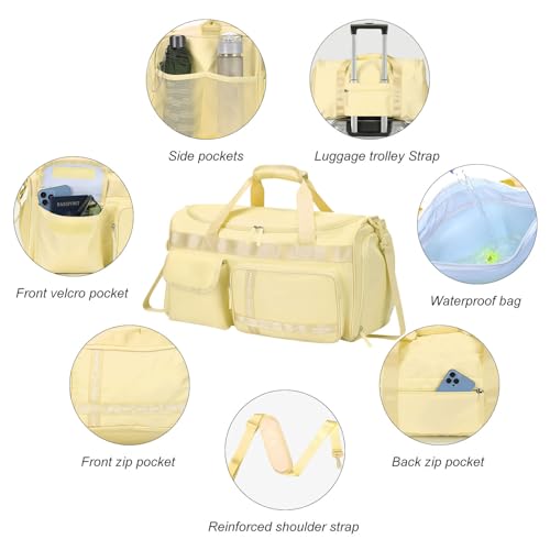 MAXTOP Gym Bag for Women Men Travel Duffle Bag Large Capacity Carry On Weekender Overnight Bag With Shoe Compartment Gym Tote Dry Wet Separation Duffel Bag for Travel - color: Yellow, style: Gym Bag