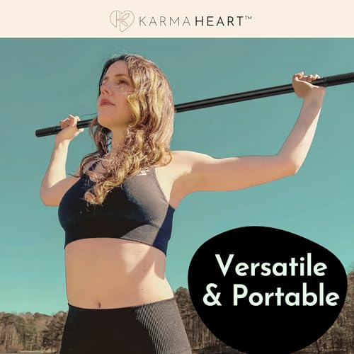 Yoga Stick & Stretching Stick with Super Sturdy Rubber Ends - Bamboo - Black