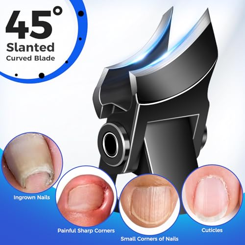 Toenail Clippers for Thick Toenails for Seniors | Heavy Duty Toe Nail Clippers for Men Thick Ingrown Nails with Wide Jaw, Slanted Curved Large Fingernail Clipper Cutter -Black - size: Big