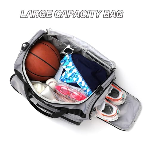 MAXTOP Gym Bag for Women Men Travel Duffle Bag Large Capacity Carry On Weekender Overnight Bag With Shoe Compartment Gym Tote Dry Wet Separation Duffel Bag for Travel - color: Grey, style: Gym Bag