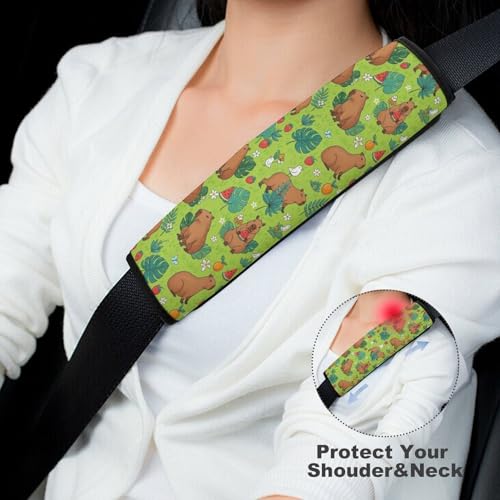 1 Pair Cute Capybaras Green Seat Belt Shoulder Pad Soft Padded Seat Belt Cushion for Adult Use, Stroller Pushchair High Chair, Pressure Relief - color: Pattern 99