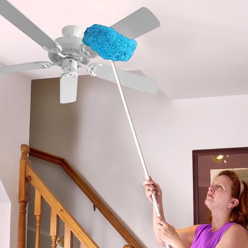 Evelots Ceiling Fan Blade Brush Cleaner - Long Extension Pole - Brush Both Sides at the Same Time - Scratch Resistant Microfiber Feather Cobweb Duster - Extra Long with Reach up to 12 Feet - style: 1 Unit - Up to 12 Feet Reach
