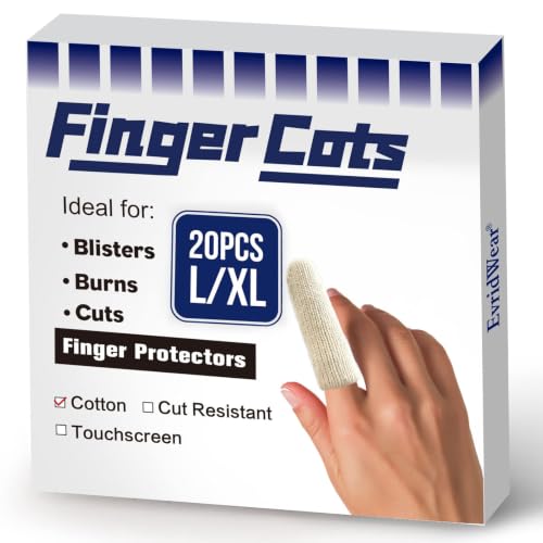 Evridwear 20PCS Cotton Finger Cots for Eczema, Cracked Skin, Calluses | Moisture Wicking Cotton Cushion Finger Covers Cot Sleeves Fingertips Protect for Men & Women,L/XL - size: 1 Pack Long