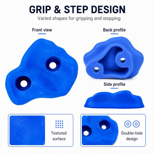 Rock Climbing Holds, Colorful Textured Wall Rocks with Hardware | Textured climbing rocks with bolts and washers for compatible wood playsets, indoor walls, backyard walls, and route setups