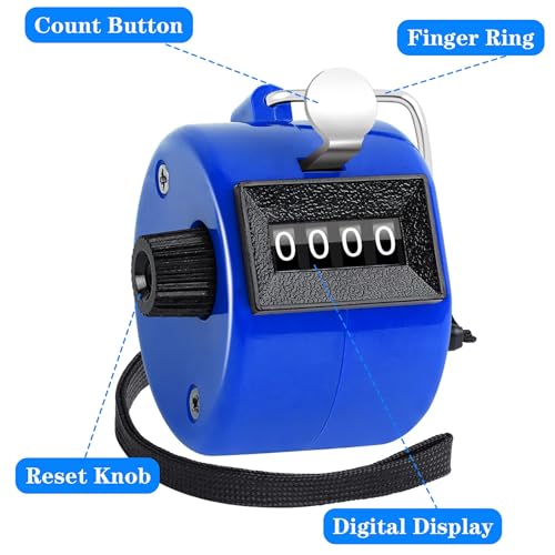 FEBSNOW 2 Pack Tally Counter Clicker 4 Digit Number for School Event | For Row Sport School Event Coaches, Mechanical 4 Digit Counting, Handheld People Clicker Counter - color: Red Blue