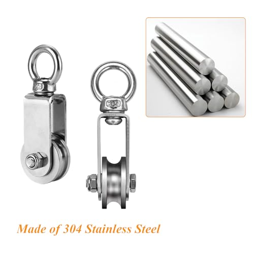 Cable Pulley Wheel Stainless Steel Snatch Rigging Blocks Heavy Duty Rope Pulley Swivel Pulley Block with Carabiner for Rigging Lifting Gym Equipment 4pcs 1.34in - size: 4 pcs