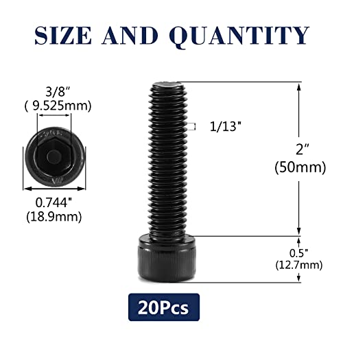 1/2-13 x 2 Socket Head Cap Screws Bolts, 20Pcs 304 Stainless Steel 18-8, Allen Socket Hex Drive, Full Thread, Black Oxide by SG TZH(with Hex Spanner) - size: 1/2-13 x 2"