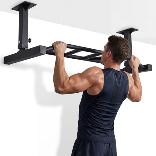 Generic 47 Inch Ceiling Mounted Pull Up Bar Adjustable Height&Supports to 600 Lbs Heavy Duty Multi-Grip Chin Up Bar for Home Gym and Strength Training