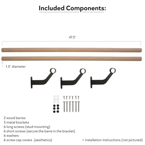 Wall-Mounted Ballet Barre for Home Dance, Exercise, Fitness, Stretching - Made in USA - size: 8 ft (4+4 combo barre)