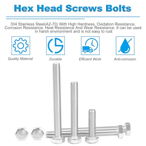 5 Pcs M8 Hex Bolts M8-1.25 x 80mm Hex Head Screw Bolt 304 Stainless Steel M8-1.25mm Hexagon Bolts Hex Head Screws, Metric Machine Fully Thread, Bright Finish - size: M8-1.25 x 80mm