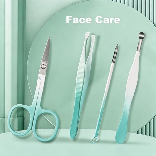 Manicure Set, 10 pcs High-Carbon Steel Nail Clippers Set, Portable Mini Manicure and Pedicure Kit, Travel Grooming Nail Kit with Leather Bag for Men and Women - color: AquaBlue