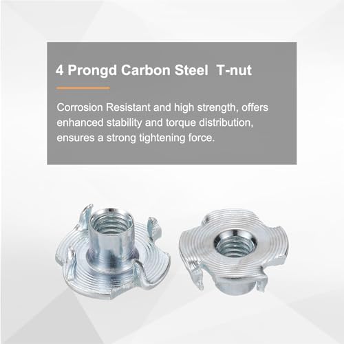 HARFINGTON M6x9mm T-Nuts 4 Pronged Tee Nut 0.73" x 0.35" Fully Thread Carbon Steel Inserts for Wood, Rock Climbing Holds, Cabinetry, Furniture 100pcs - size: M6x9mm, 18.5mm