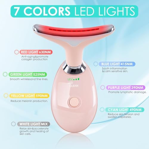 Facial Massager Red-Light-Therapy-for-Face and Neck, Face 𝖲 culpting Wand with 7 Color (Bright Pink) - color: Pink