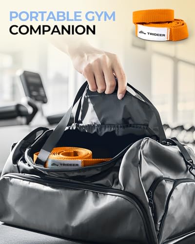 Trideer Stretching Strap with Loops & Leg Lifter, Non-Elastic PT-Style Physical Therapy Strap for Knee Replacement Rehab, Hamstring, Calf & Back Stretcher Mobility, Hip, Shoulder & Yoga - color: Orange