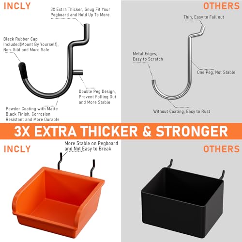 INCLY 48x24 Inch Metal Peg Board Kit 1/4" Pegboard Hooks Accessories | 4PCS Peg Board Panels, 156PCS Pegboard Accessories, Black Pegboard Wall Organizer, Tool Storage System for Garage Workbench - size: 48x24 Inch