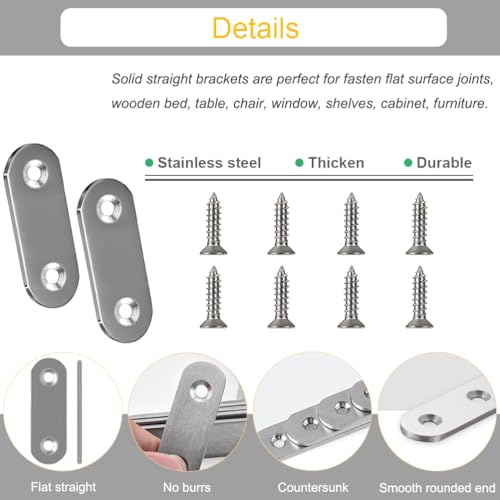 30PCS Straight Brace Brackets 1.42 Inch Stainless Steel Flat Mending Plates, Repair Fixing Joining Brackets for Wood Furniture with Screws - size: 1.42 inches (30 Pieces)