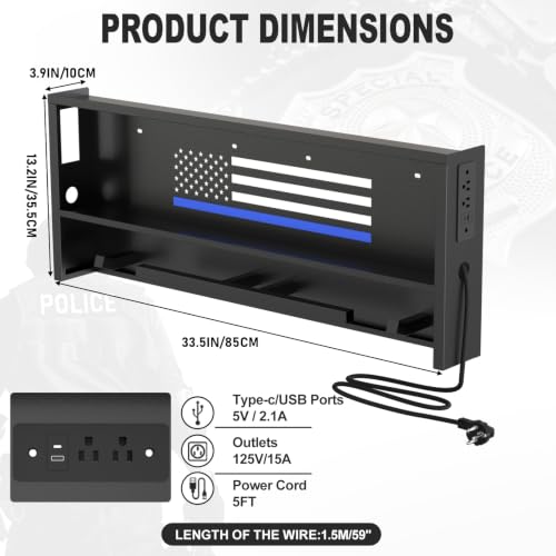 Police Gear Rack with Built-in Power Strip, Tactical Gear Organizer Stand for Duty Belt, Police Vest, Body Armor, Plate Carrier, Helmet Storage, Heavy Duty Gear Rack - size: Wall Mounted