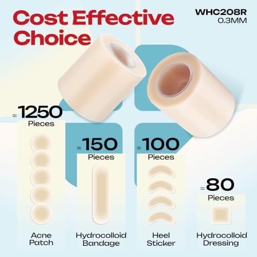 LIFARA Hydrocolloid Roll for Wound Care - Cut-to-Size, Hydrocolloid Patch Bandages with Self-Adhesive, Ultra Absorbent & Waterproof, First Aid Kit Essential (11.8mil/ 0.3mm Thickness, 2in*8ft) - size: 2in*8ft, 11.8mil/ 0.3mm Thickness