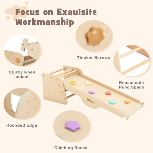 INFANS 7 in 1 Climbing Toys for Toddlers, Upgrade Wooden Montessori Cube Climber Set with Reversible Ramp Slide Ladder Seesaw, Indoor Pikler Climb Activity Jungle Gym Present for Kids Age 3+ - style: 7 in 1