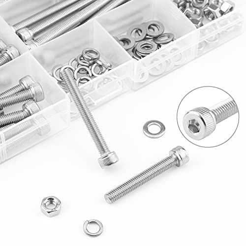 HELIFOUNER 110 Pieces M5 x 30mm /35mm /40mm /45mm /50mm, Hex Socket Head Cap Metric Screws Bolts Washers Nuts Kit, 304 Stainless Steel - size: M5 x 30/35/40/45/50mm