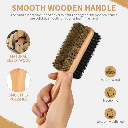Boar Bristle Hair Brush for Men and Women, Double Side Slick Back Hair Brush with Medium & Firm Bristle, Sturdy Boar Bristle Brush for Waves, Fades, Slick Back Style (Yellow) - color: Yellow