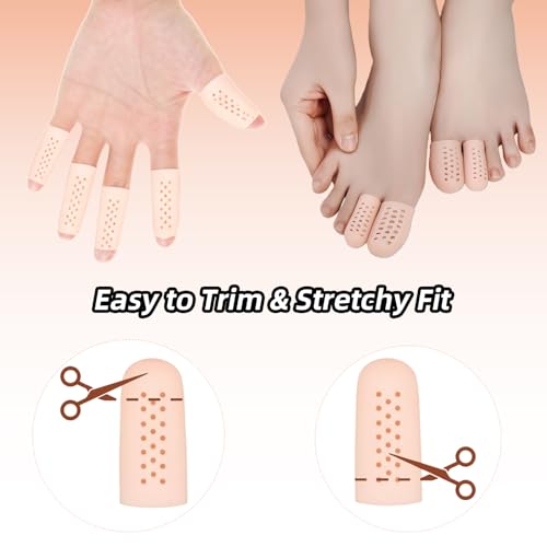 Gel Finger Cots 20 Pcs with Air Holes, Silicone Finger Protectors & Thumb Guards for Wounds, Cracking, Arthritis & Trigger Finger Pain Relief, Reusable Finger Covers & Sleeves in Nude