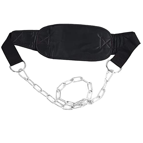 Fitness Dip Belt with Waist Chain, Nylon and Metal Weight Belt for Strength Training, Black - Durable Design, Adjustable Chains for Gym Power Building