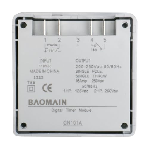 Baomain Time Switch Relay with 4 x Terminal Cable & Waterproof Cover,Digital LCD Programmable Timer,110V AC Input,200-250V 16A Output,28 Programs Daily/Weekly Schedule,CN101A - size: Timer with Terminal Cable & Cover