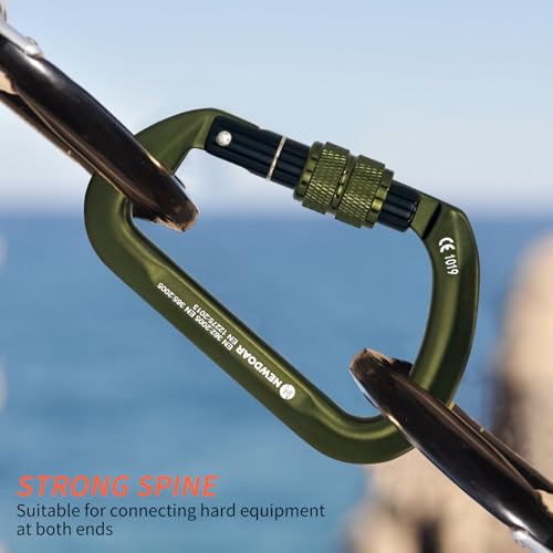 NewDoar CE Certified 30kN-6744lbs Climbing Carabiner Professional, Heavy Duty D Screwgate Clip, for Climbing,Rappelling,Hunting, Rescue - color: Screwgate/ArmyGreen/5pcs